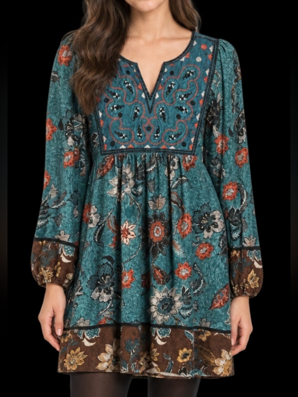 White Mark Paisley Embroidered Teal Floral Sweater Dress Size L